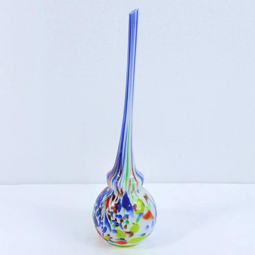 Vintage MURANO Spatter Glass Tall Solifleur Stem Vase Confetti Blown Glass MCM